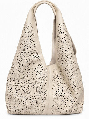 Laser-Cut Floral Hobo Bag in Cream New